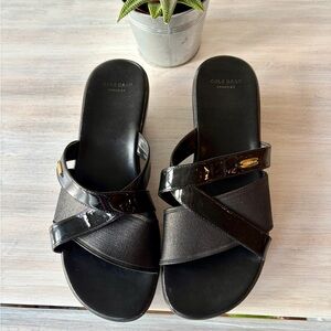Black Cole Haan Grand OS Black Patent Leather Women’s Slides/Sandals. Size: 7.5